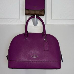 Coach mini sierra satchel purse/bag purple crossgrain leather + wallet F57555